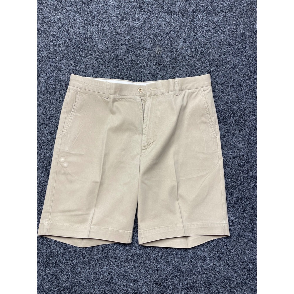 Roundtree & Yorke Casuals Mens Khaki Chino Shorts Tan Size 38 Flat Front Twill